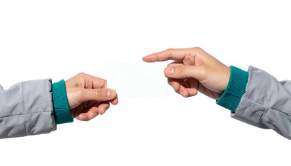 Two hands holding a blank rectangular card, set against a stark black background
