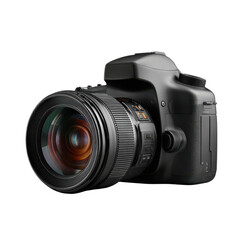 Fototapeta premium A professional transparent dslr camera with lens on transparent background