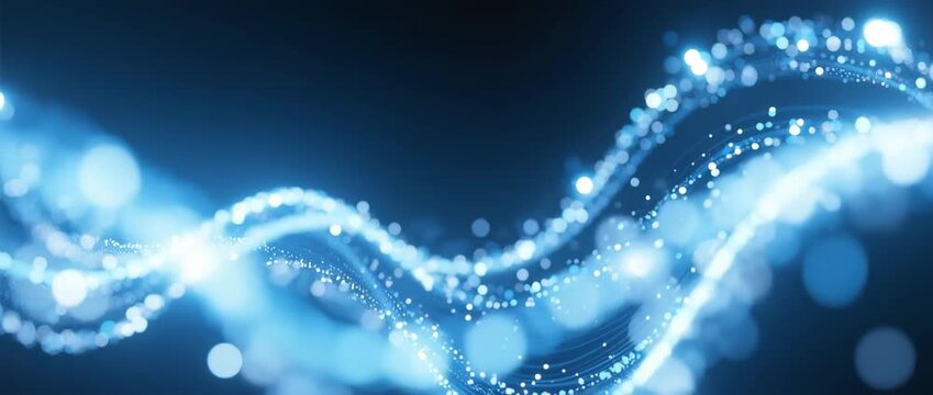 Abstract blue Christmas winter background with magic light waves, stars, and snowflakes vector illustration