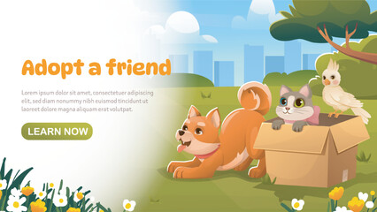 Adopt a friend animal campaign banner. Vector illustration