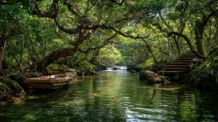 Okinawa Mangrove: Scenic Evergreen Tree Forest on Urauchi River, Iriomote Island