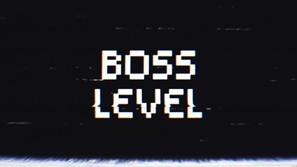 Boss Level text with Glitch effect. Animation vintage video game screen with words level up written. 4k footage video - Powered by Adobe