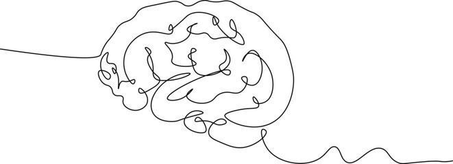 One line Brain sketch, Continous minimal Brain concept,  Editable outline, line art illustration