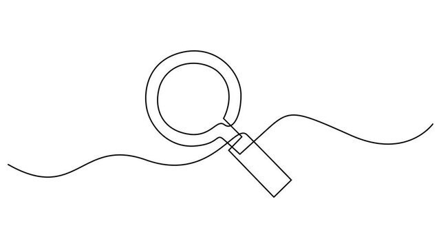 Animation of a single line drawing of a magnifying glass concept of Business analysis in simple outline style. Full length motion