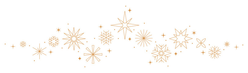 Holidays border, gold Christmas decorations wave pattern