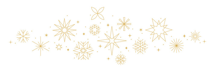 Gold snowflake, star and fireworks border, Christmas decor