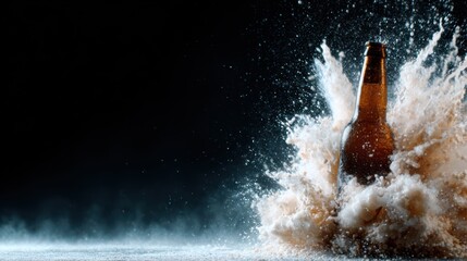 A captivating image of a beer bottle surrounded by a dramatic splash, showcasing the essence of refreshment, movement, and enjoyment in a visually striking manner.