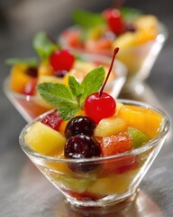 Individual Ambrosia Fruit Salad Portions in Glass Bowls