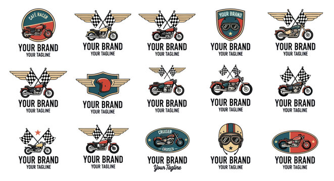 Collection of Vintage Motorcycle Logos and Emblems for Branding.