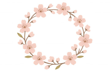 Cherry blossom floral wreath with pink sakura flowers. Spring watercolor frame for cards and invitations, transparent background
