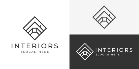 Creative simple interiors logo template. Home decor logo design vector illustration.