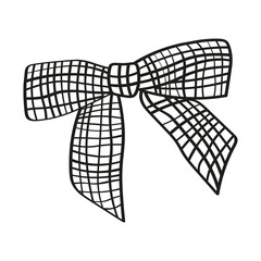 Decorative doodle hand drawn bow with checkered print