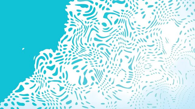 Abstract blue dots moving waves on white background