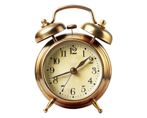 Vintage golden alarm clock isolated on white background