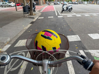Colorful Soccer Ball in Bicycle Basket