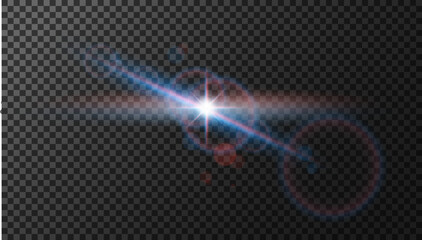 A rainbow glowing effect of glare from a bursting star. Realistic bokeh light effect on a transparent background.