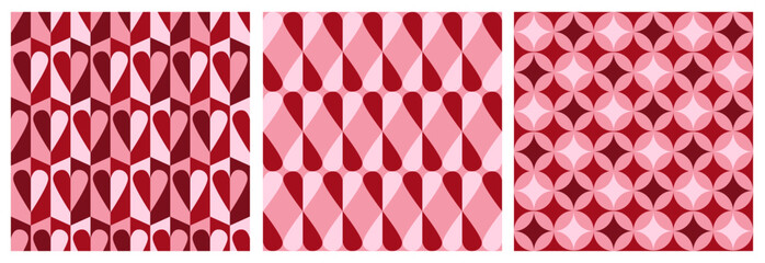 Modern Geometric Heart Pattern in Pink and Red Tones. A Romantic Abstract Design Perfect for Valentine&rsquo;s Day, Love-Themed Decor, and Stylish Digital Backgrounds poster set