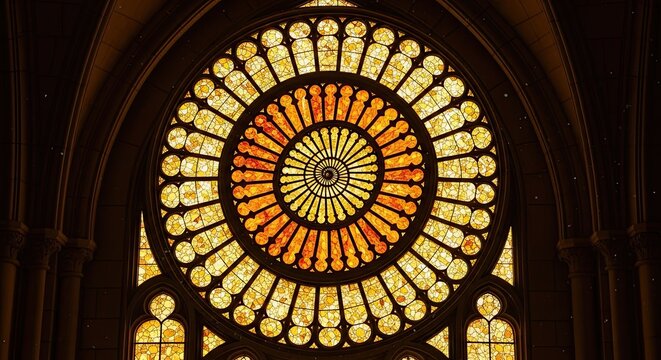 Intricate Stained Glass Rose Window Design Illuminated by Sunlight