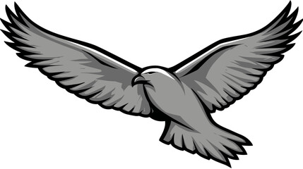 Fototapeta premium Stylized gray bird in flight vector illustration, soaring raptor with spread wings, symbol of freedom, power, and courage.