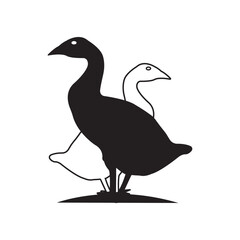 Minimal Farm Animal Icon - Duck and Goose Silhouette