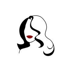 Woman design with long hair and red lipstick 