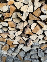 Close-up of firewood neatly stacked