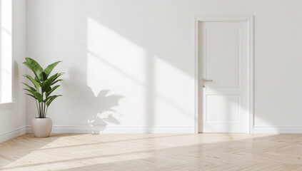 Fototapeta premium Bright and Airy Room with Door and Indoor Plant Decor