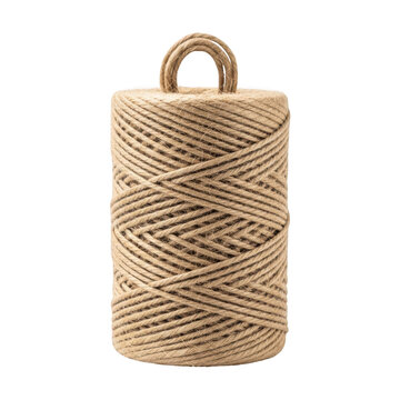 Spool of jute twine isolated on transparent background for crafts and packaging