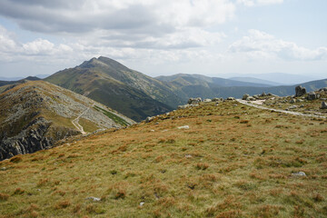 Low Tatras National Park landscape, popular tourist and ridge hiking trail from Chopok to Dumbier, Slovakia