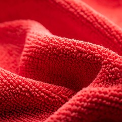 Close-up shows folds and texture of a soft, crimson fabric