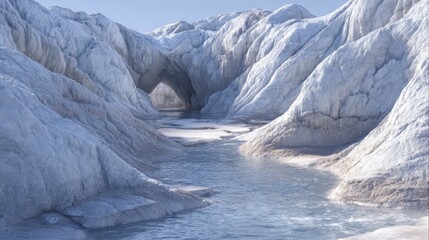 Fototapeta premium Serene glacial landscape with flowing water and ice formations