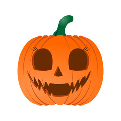 Spooky Jack-O'-Lantern Halloween Icon, Evil Grinning Pumpkin Vector Illustration, Orange Halloween Jackolantern Face