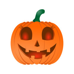 Spooky Jack-O'-Lantern Halloween Icon, Evil Grinning Pumpkin Vector Illustration, Orange Halloween Jackolantern Face
