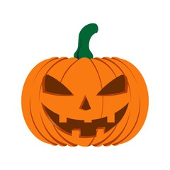 Spooky Jack-O'-Lantern Halloween Icon, Evil Grinning Pumpkin Vector Illustration, Orange Halloween Jackolantern Face