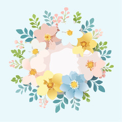 Beautiful Floral Wreath with Pastel Flowers and Green Leaves.