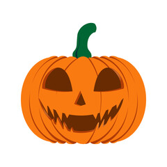 Spooky Jack-O'-Lantern Halloween Icon, Evil Grinning Pumpkin Vector Illustration, Orange Halloween Jackolantern Face