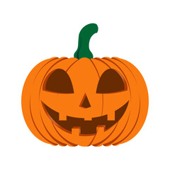 Spooky Jack-O'-Lantern Halloween Icon, Evil Grinning Pumpkin Vector Illustration, Orange Halloween Jackolantern Face