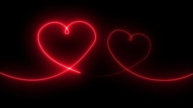 abstract glowing neon heart icon Valentines day symbol Concept of unrequited love and herd bit neon sign animation on black background. 4k animation.