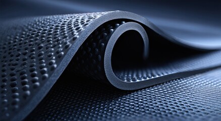 Close-up of a textured, dark-toned rolled material with a speckled design