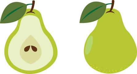 pear sticker icon vector art. fresh pear sign business concept. green pear, half cut pear  icon.