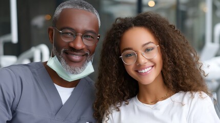 Smiling healthcare professionals pose together in a modern clinic, showcasing friendly service and compassionate care for patients