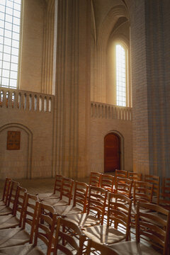 Sunlit interior of a grand church in Copenhagen