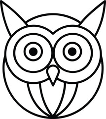 Simple line drawing of a cute cartoon owl face with big eyes and pointed ears. owl icon.