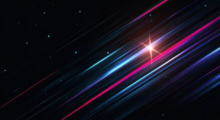 Abstract digital artwork with diagonal streaks of vibrant light across a dark starry background