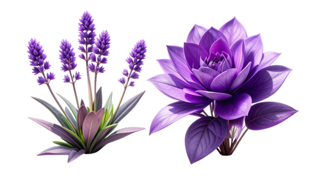 Violet flower cluster and stem isolated on transparent background