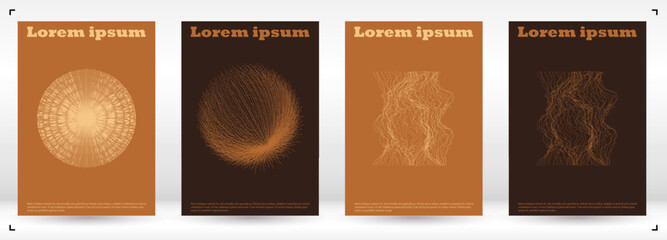 Set of Minimal Vector Flyer Design with Circles and Wave Lines. Modern Background with Geometry Lines. Good for Business Template or Concert Brochure. Bauhaus Style.