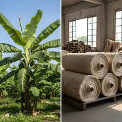 Trésor brut : Rouleaux de fibre d'abaca dans l'atelier.