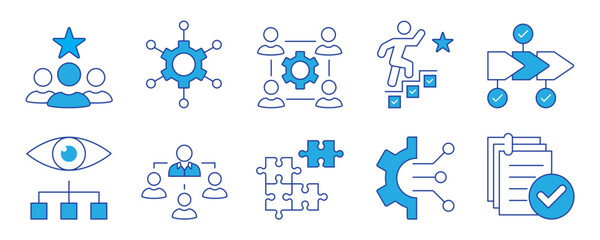 Teamwork icon set. Business team building, Work group and cooperation and collaboration icons minimal thin line web icon set. Outline icons collection. Vector illustration