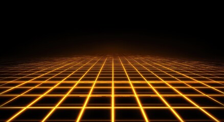 Perspective view of a glowing orange grid against a dark backdrop, resembling a futuristic environment