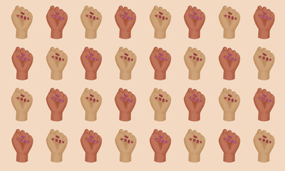 Illustration of Diverse Raised Fists Promoting Equality